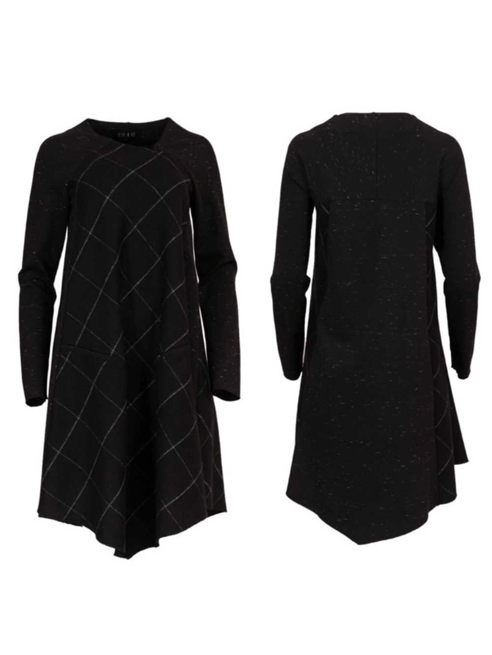 Ozai N Ku Fiorello Dress Lagenlook Wool Blend Asymmetric Relaxed Dress